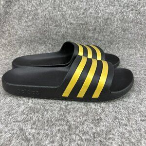 ✅Mens 14 Adidas Adilette Comfort Slides Sandals Lightweight Black/Gold 3-Stripe
